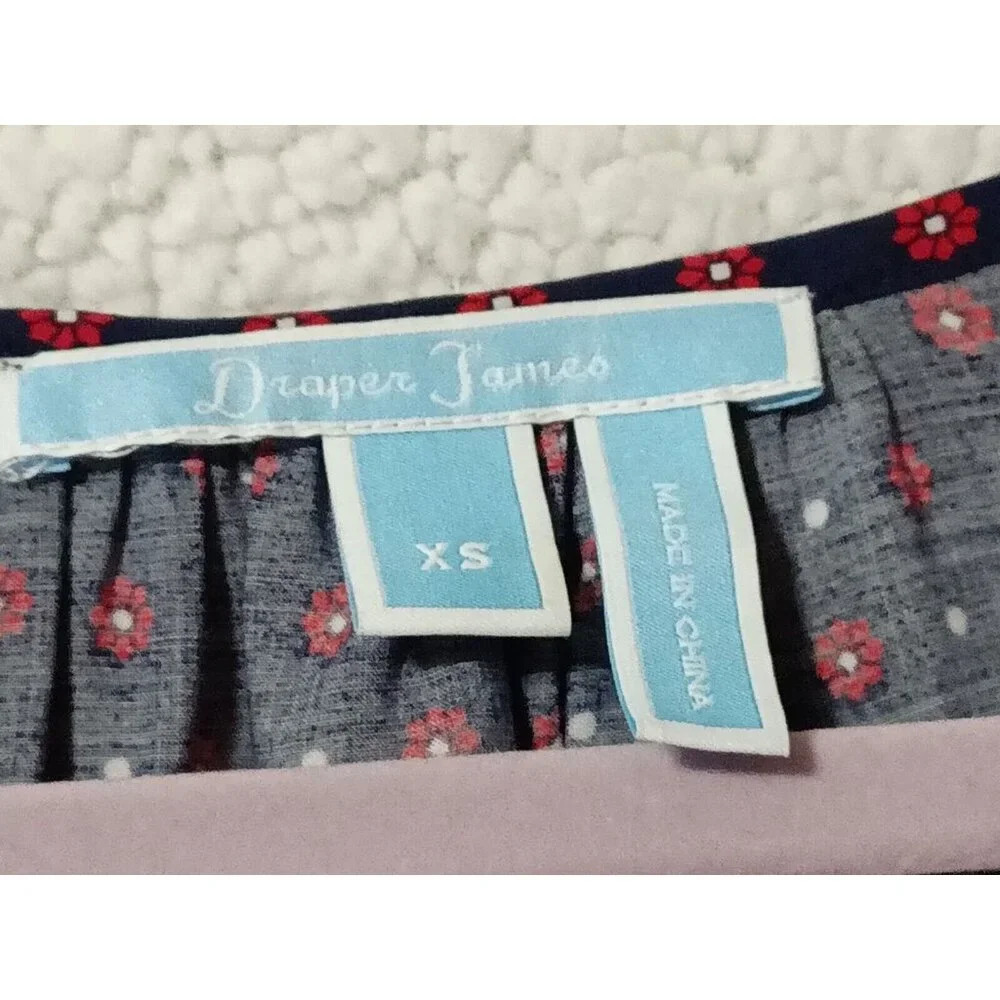 Draper James XS Blue Floral Dot Flutter Sleeve Peasant Boho Top Keyhole Tie Neck - Picture 6 of 11